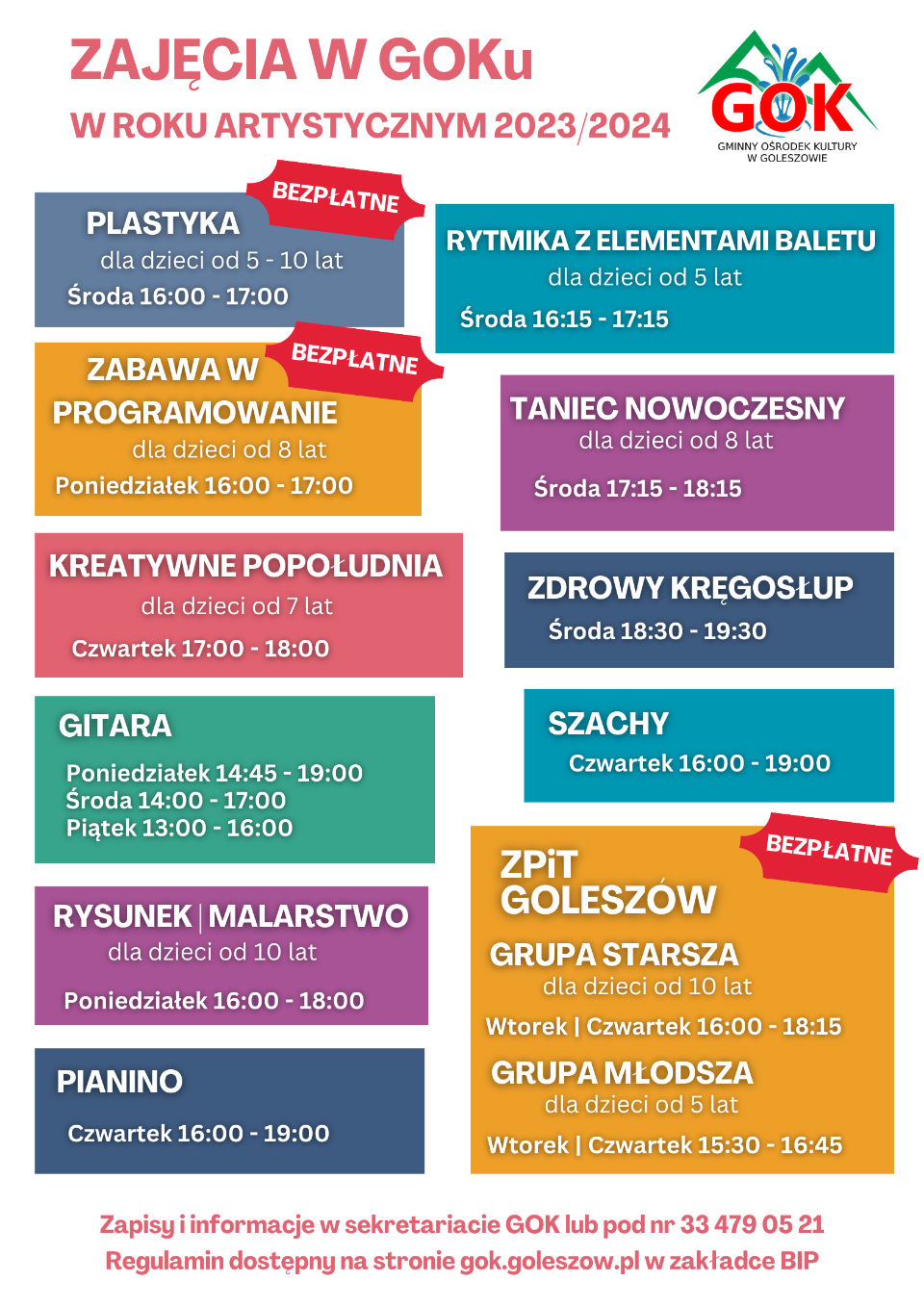Zajęcia w GOK Goleszów 2023 - 2024
